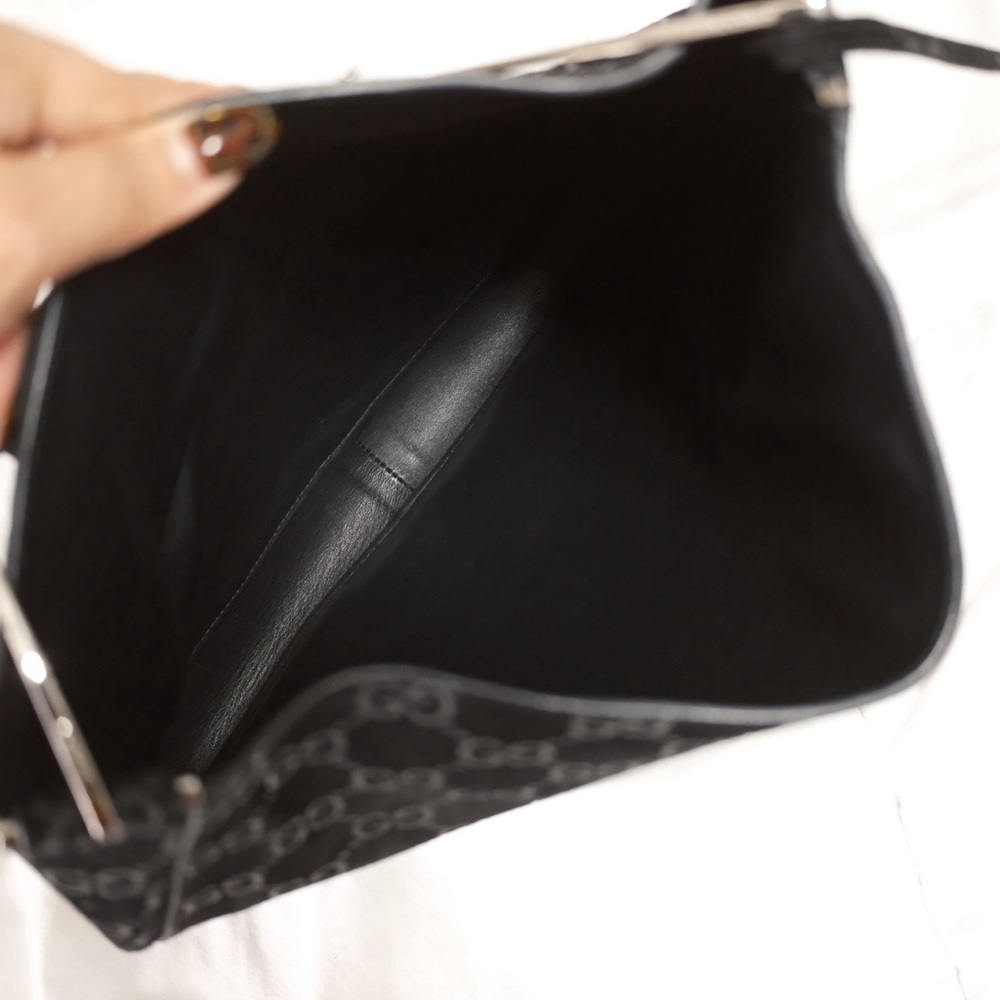 RARE Vintage Gucci Black Suede Monogram Metal Horsebit Strap Hobo Bag - Picture 12 of 17